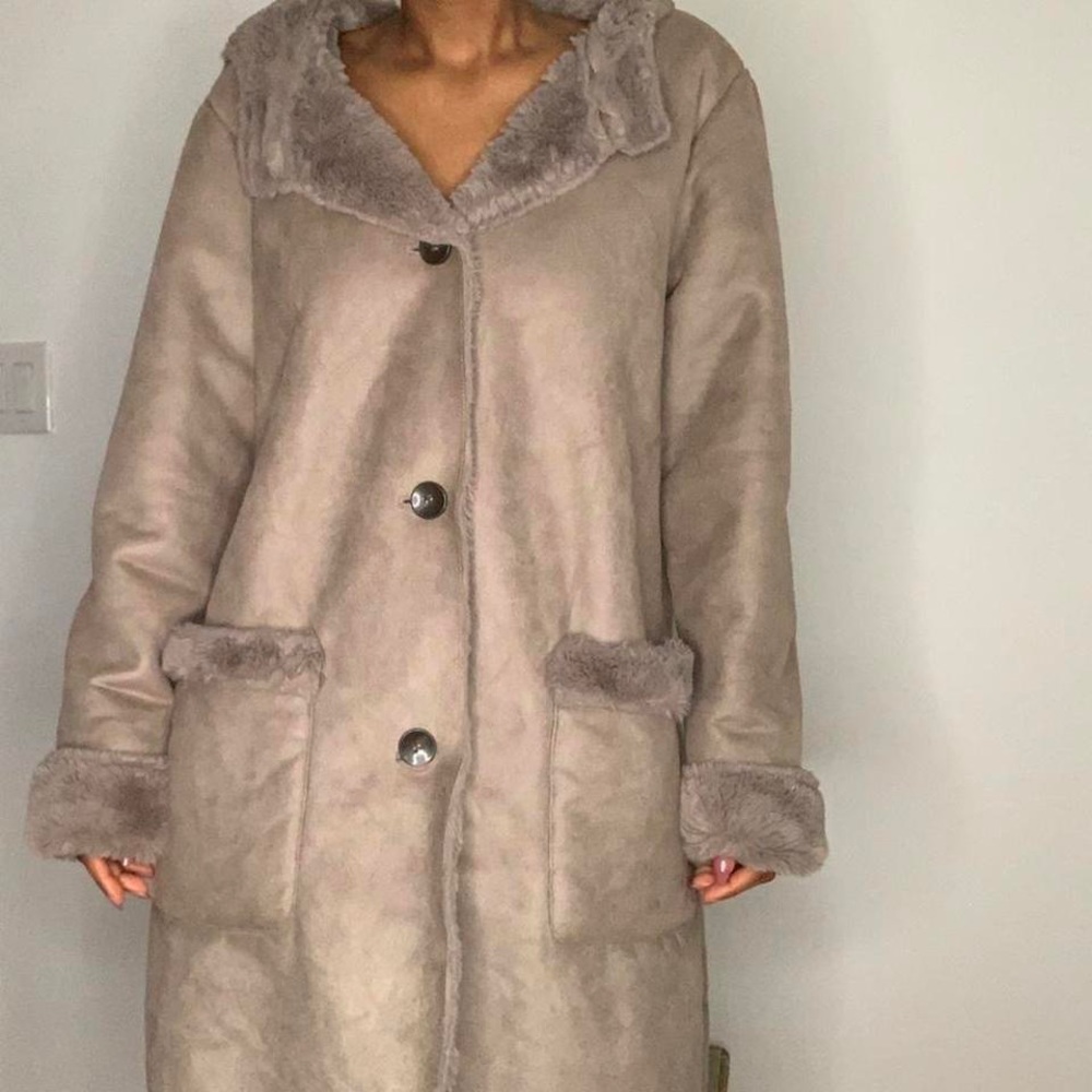 Faux fur trim cuffs coat( don’t purchase